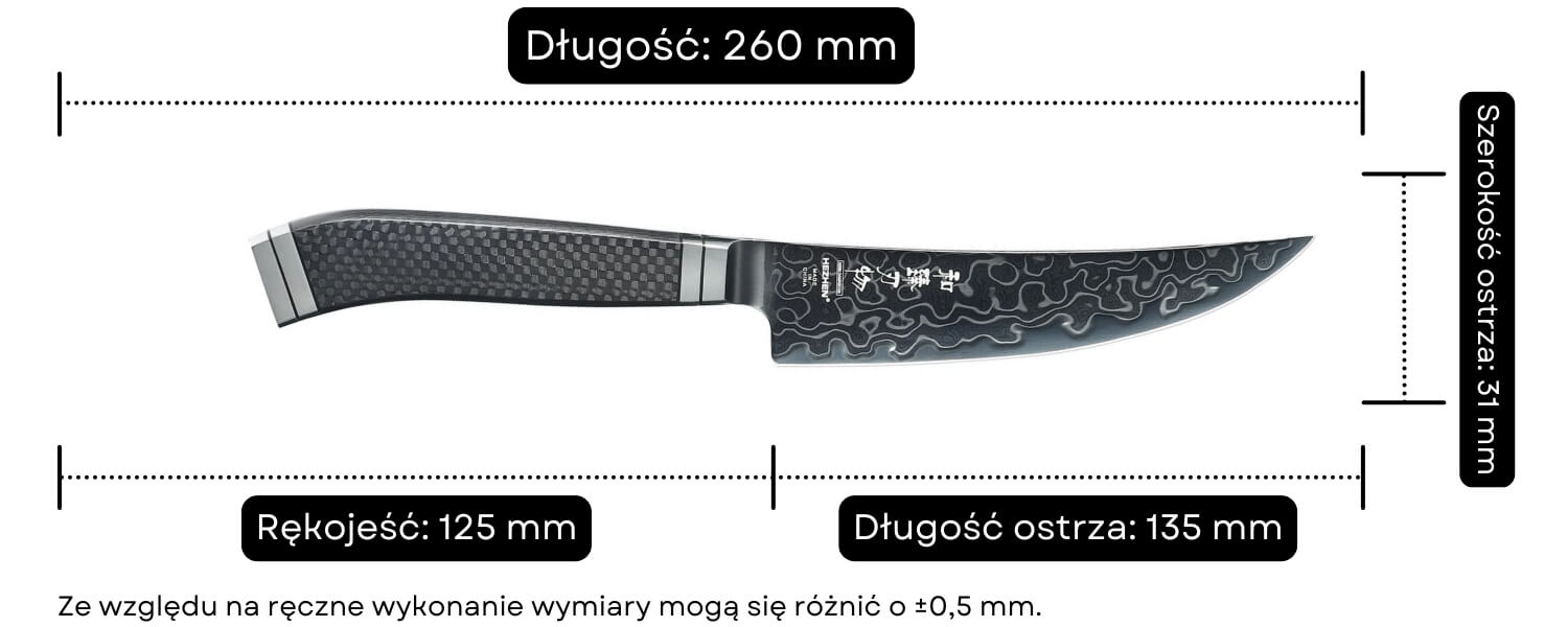 Wymiary noża do steków HezHen X10